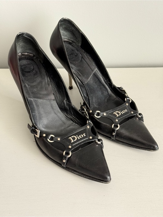 Dior Shoes - DIOR Black Leather Pointed-Toe Heels
